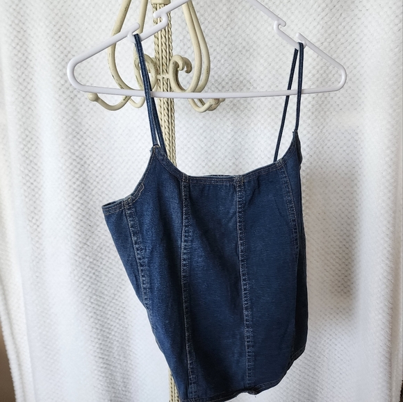 2 90s blue denim summer cropped tops Womans size 8/ 10 - Picture 6 of 8